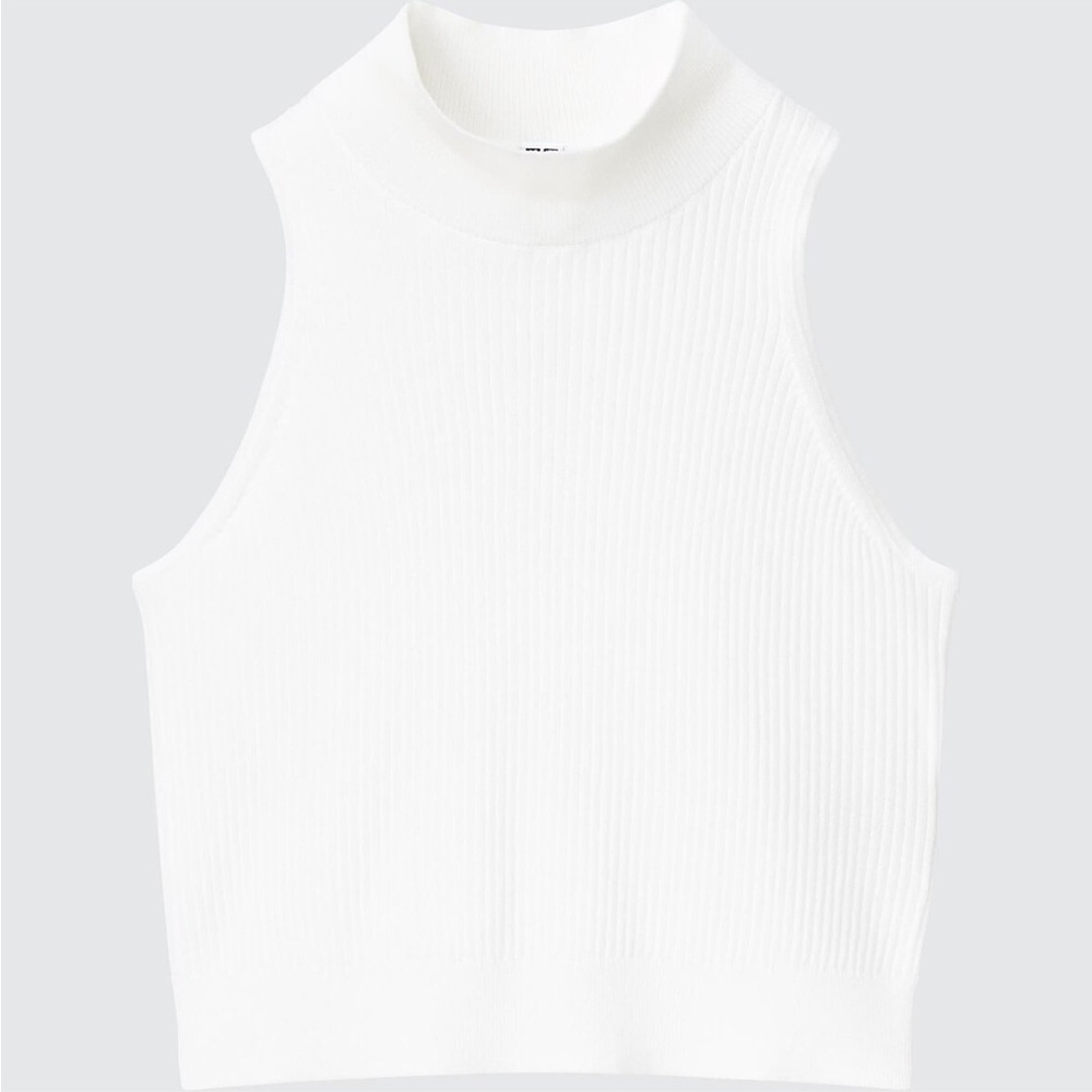 Uniqlo White Ribbed Mock Neck Sleeveless Cropped
Top